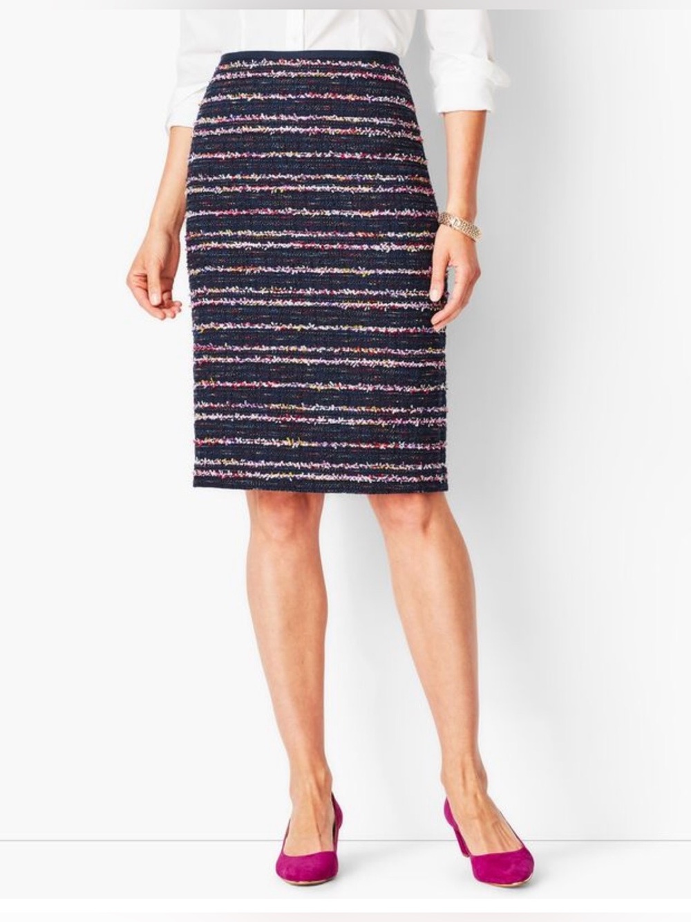 J. Crew navy nubby confetti stripe No. 2 pencil skirt